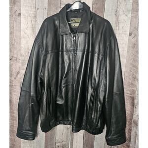 BOSTON OUTFITTERS Black Smooth Soft LEATHER Bomber Coat Men's size 3XB Gift Big